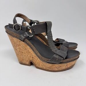 Frye Braylin Artisanal Leather Cork Wedge Sandals  Size 8